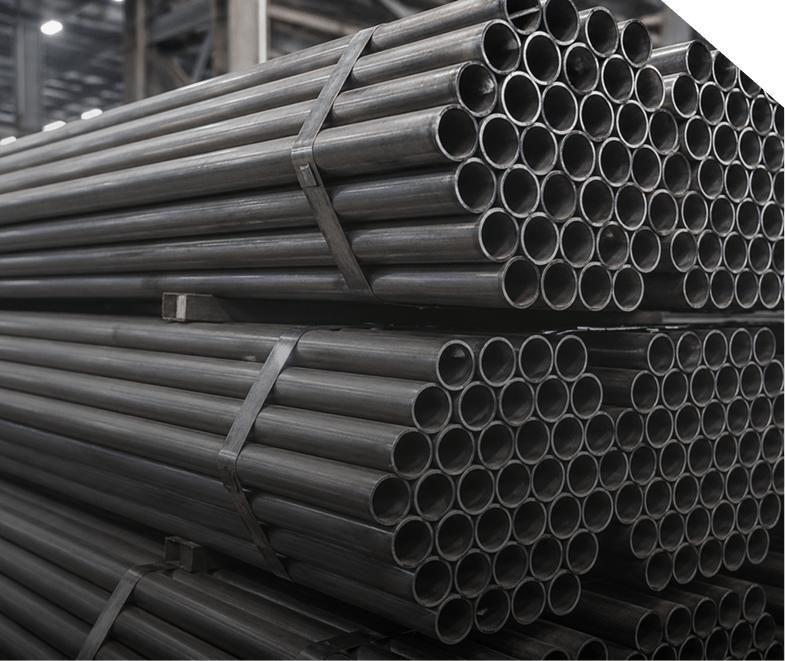 A stacked bundle of ERW precision steel tubes.